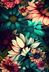 Foto op Plexiglas anti-reflex Flowers patterns, watercolor effect. Generative AI. © andrenascimento