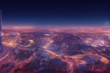 Sandton city illuminated at night in Gauteng Johannesburg South Africa. Generative AI - obrazy, fototapety, plakaty