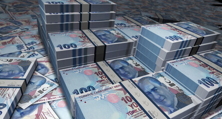 Turkish Lira 100 TRY banknote money 3d illustration - obrazy, fototapety, plakaty