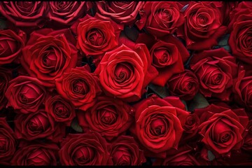 Red Rose Blossom Background Texture, Symbol of Love and Romance