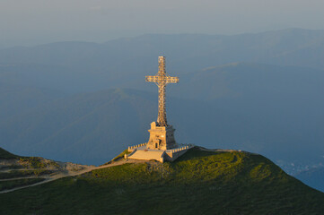 A cross on the mountain. Caraiman Heroes Cross of Bucegi Mountains in Romania. 54 metters height.