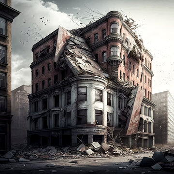 Five-story buildings crumbled in the city. - Generative AI