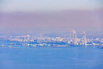 Fototapeta na wymiar Hazy aerial view of the Tokyo cityscape