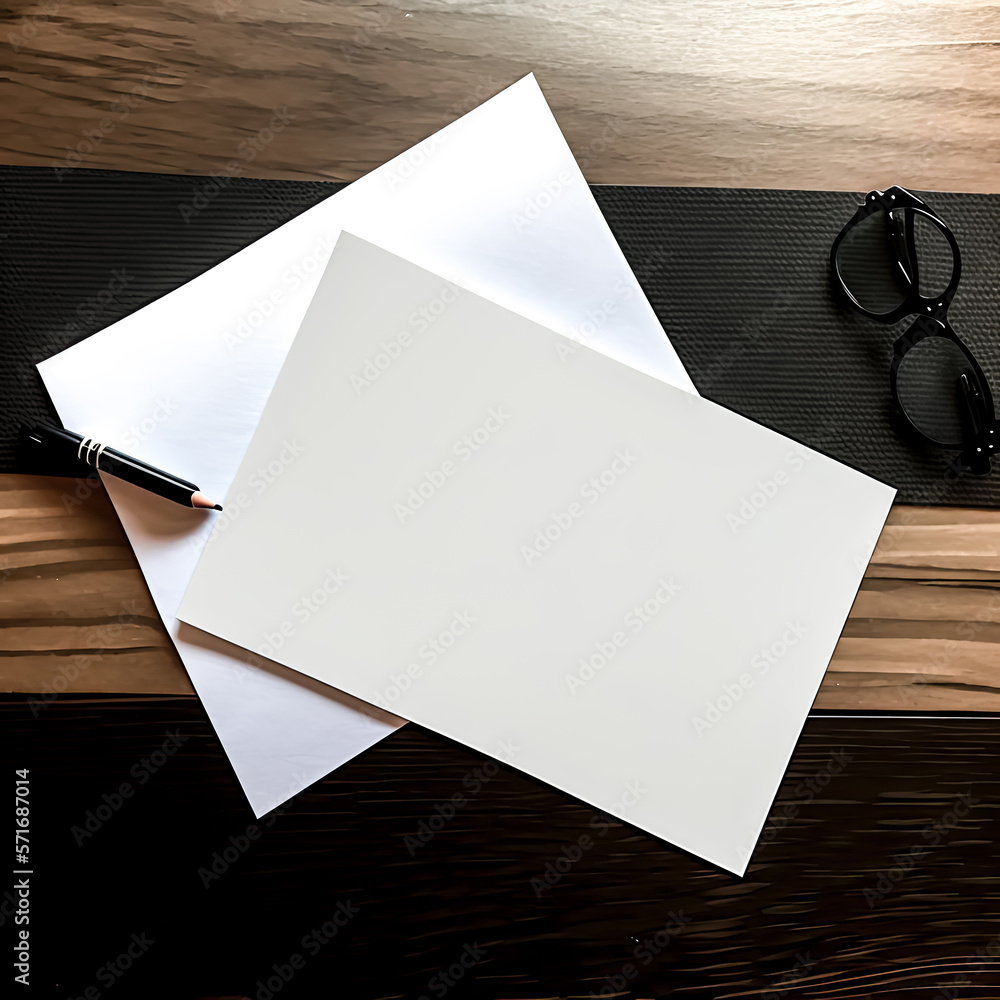 Poster i looked straight down on a blank greeting card lying on the table. - generative ai