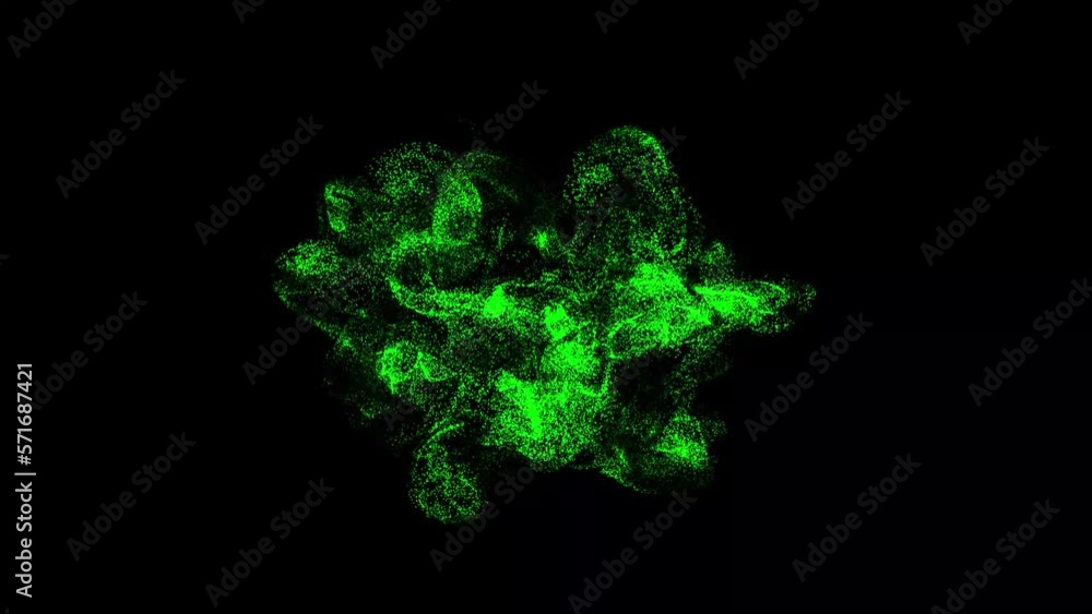Poster two cubes of dots collide and mix in a turbulent stream of particles. chaotic collision of objects a