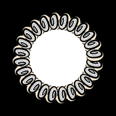 Donuts round banner with place for text. Baking ornament border. Buns frame.