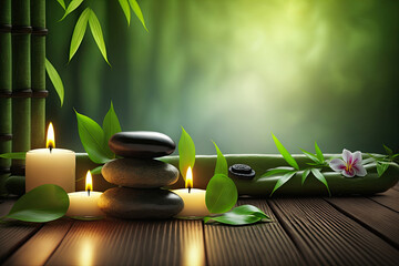 Background with zen stones and green bamboo