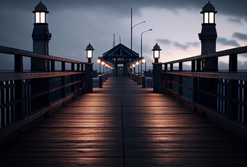 sunset dusk on the pier, generative ai