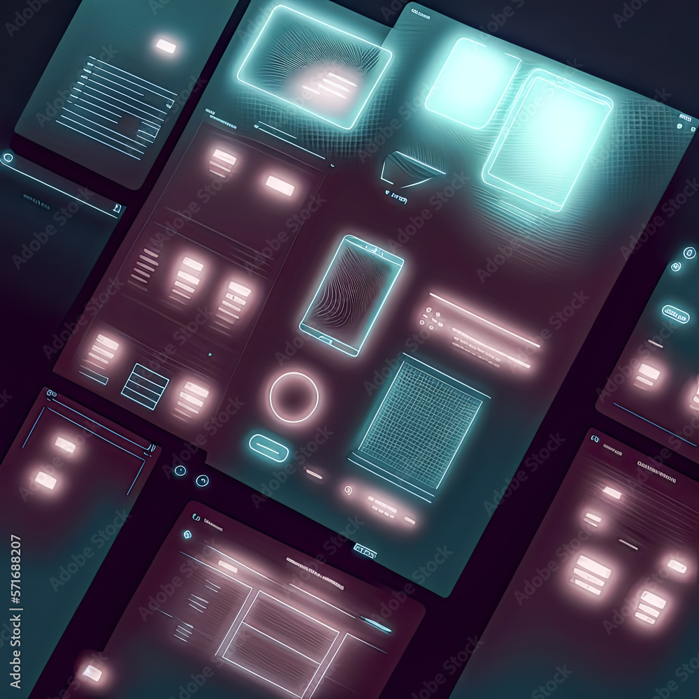Aufkleber ui elements separate the blank screen into distinct sections. - generative ai