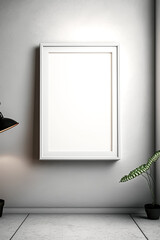 A blank frame with white inside was hung against the wall. - Generative AI