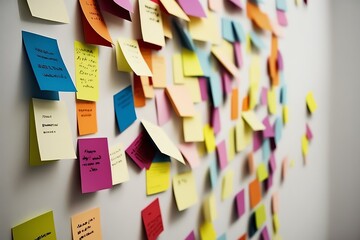Planning. Sticky notes on the wall. Business planning. Generative AI