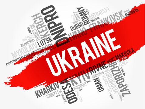 List of cities in Ukraine word cloud collage, business and travel concept background