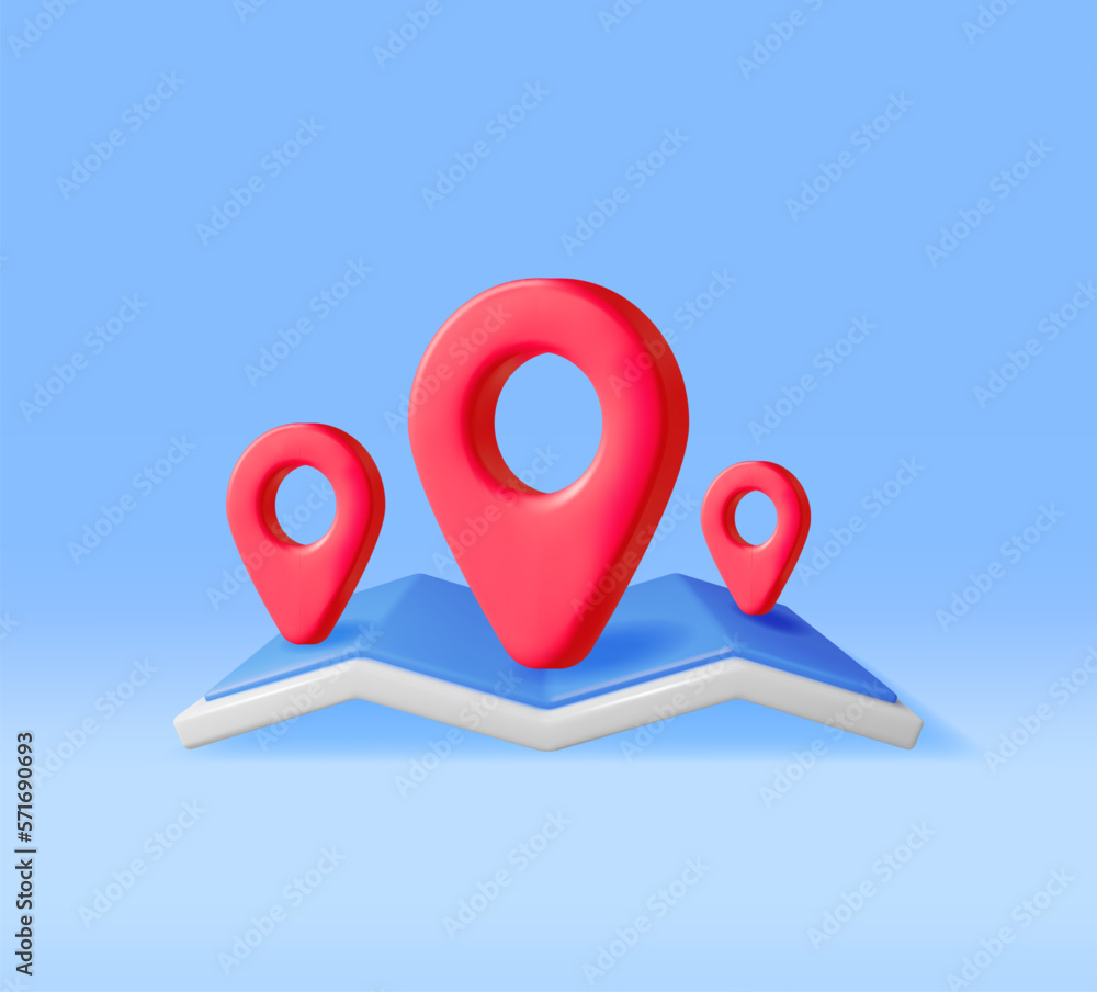 Poster 3d folded paper city suburban map with location pin isolated. render abstract generic map. gps and n