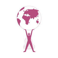 Girls power, , girl holding planet, International Women's day, inscription, text, support, happy, icons, simple design, white background