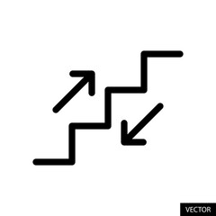 Stairway, stairs up, stairs down sign vector icon in line style design for website, app, UI, isolated on white background. Editable stroke. Vector illustration.