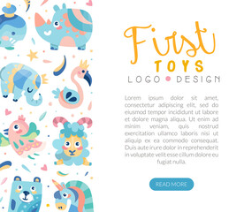 First toy landing page template. Baby club, toy shop, play zone website hand drawn vector illustration