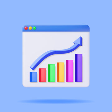 3D Growth Stock Chart and Arrow in Browser Window. Render Stock Arrow with Money on Monitor Shows Growth or Success. Financial Item, Business Investment. Money and Banking. Vector Illustration