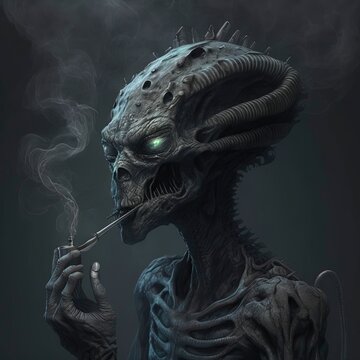 alien smoking a cigarette