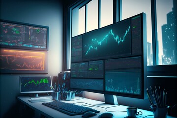 Naklejka premium ﻿A computer on a desk - Generative AI