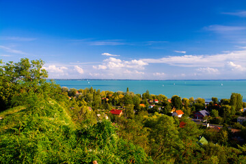 Balaton Panorama from the hill of Balatonkenese in summer