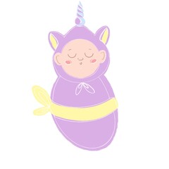 cute newborn baby in lilac unicorn costume