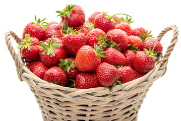 PNG. Ripe strawberries in a basket on a white background	
