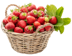 PNG. Ripe strawberries in a basket on a white background	
