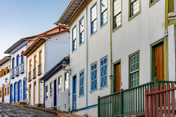 Obraz premium Old houses in colonial style in the historic streets of the city of Diamantina in Minas Gerais, Brazil