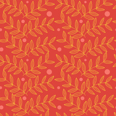 Seamless background in the style of nature. Vintage pattern. Geometric ornament Leaf elements. Vector illustration. Used for wallpaper, wrapping paper for printing, textiles.