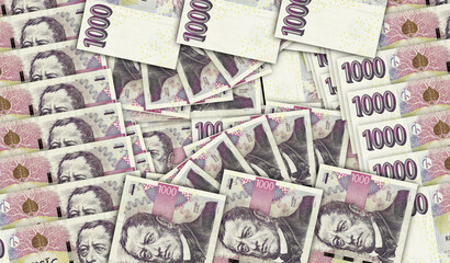 Czech Koruna 1000 banknotes in a fan mosaic pattern 3d illustration