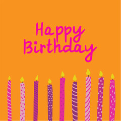Cute happy birthday card with candles.