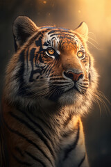 portrait of a tiger in sunrise, dof, wildlife safari
