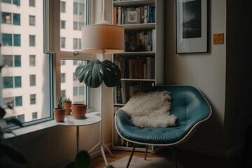 modern reading nook in an apartment. Illustration Generative AI