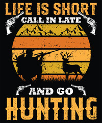 hunting t shirt design vector, retro vintage vector typography t-shirt design. Perfect for print items and bags, posters, cards, vector illustration. Isolated on black.