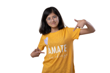 Mexican girl pointing herself, self love concept