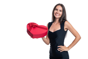 valentine woman with gift on background with copy space. photo of valentine woman