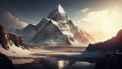 Mount Everest with beautiful light. generative AI