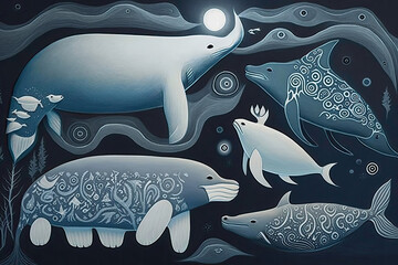 Artic marine wildlife in north pole, illustration