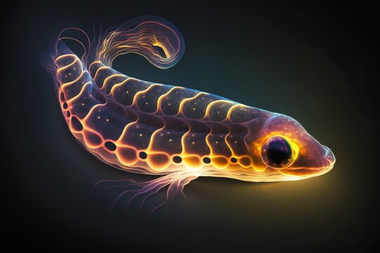 Hagfish glowing, concept of bioluminescent and deep-sea, created with Generative AI technology