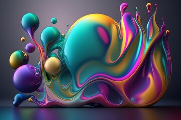 Rainbow colors realistic liquid plastic dynamic fluid abstract background. Generative AI