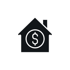 Freelance simple glyph icon. House with a coin. Remote work vector solid isolated black illustration.