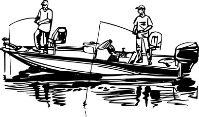 vector illustration of the fishing jon boat - obrazy, fototapety, plakaty
