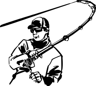 vector illustration of the fisherman with the fishing rod