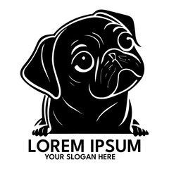 Pug silhouette, logo style vector illustration