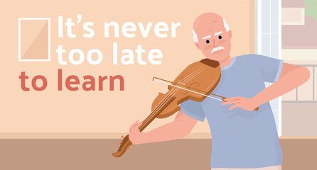 Senior learning new hobby flat vector banner template. Its never too late to learn poster, leaflet printable color designs. Editable flyer page with text space. Palanquin Dark Regular font used