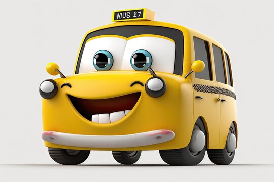 Cute 3D cartoon of yellow cab character. Generative AI