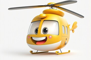 Cute 3D cartoon of helicopter character. Generative AI - obrazy, fototapety, plakaty