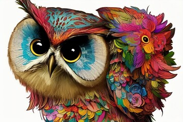 Rainbow colourful Owl poster background - AI generated