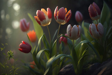 Closeup of Tulips at Sunlight