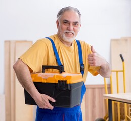 Old male carpenter working in workshop